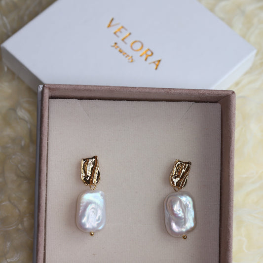 Molten Gold & Keshi Pearl Drop Earrings