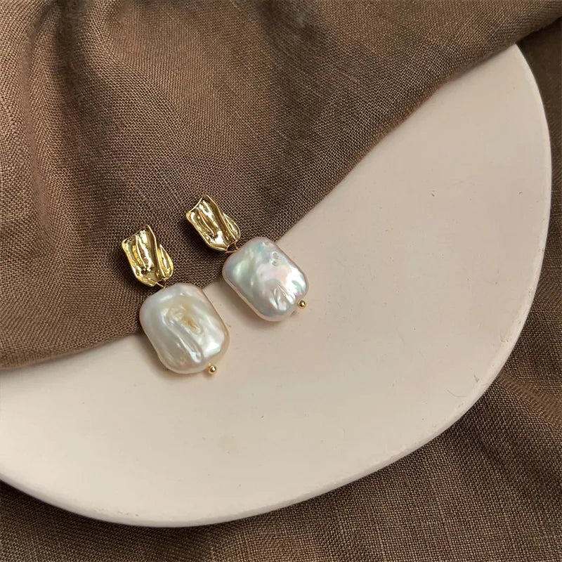 Molten Gold & Keshi Pearl Drop Earrings